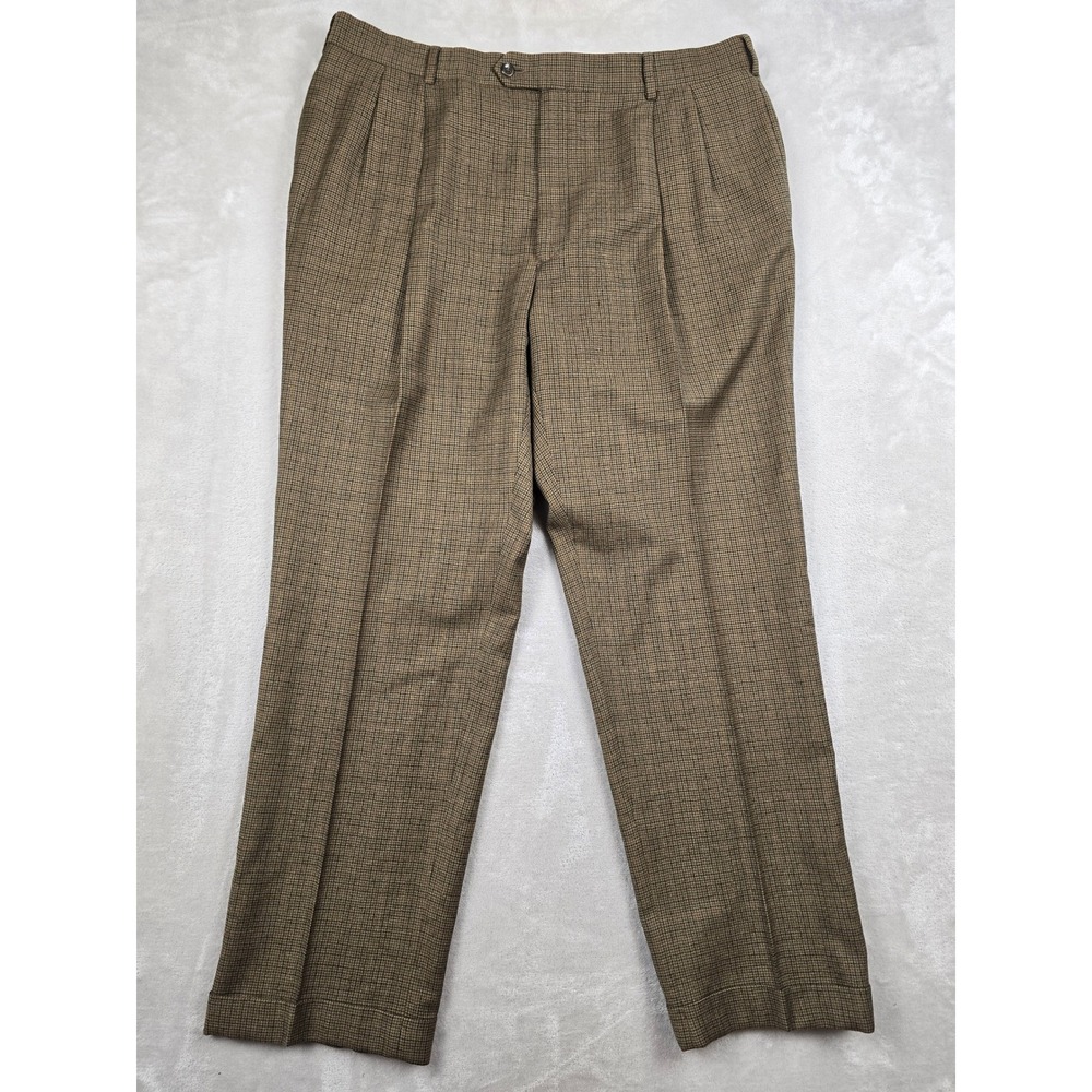 Jos A Bank Dress Pants Mens 37x31 Brown Tweed Double Pleated Cuffed *Read